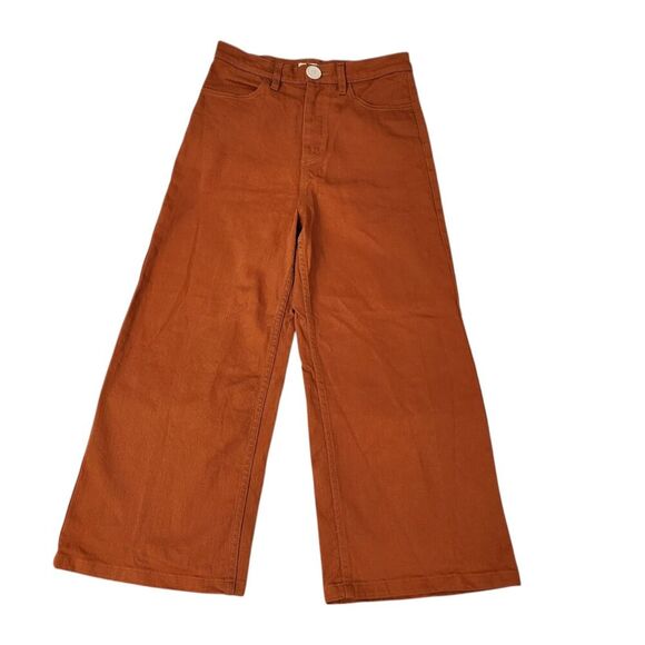 Whimsy & Row Pants 30 Burnt Orange Wide-Leg Organic Cotton Flora High-Rise Crop - Picture 3 of 11